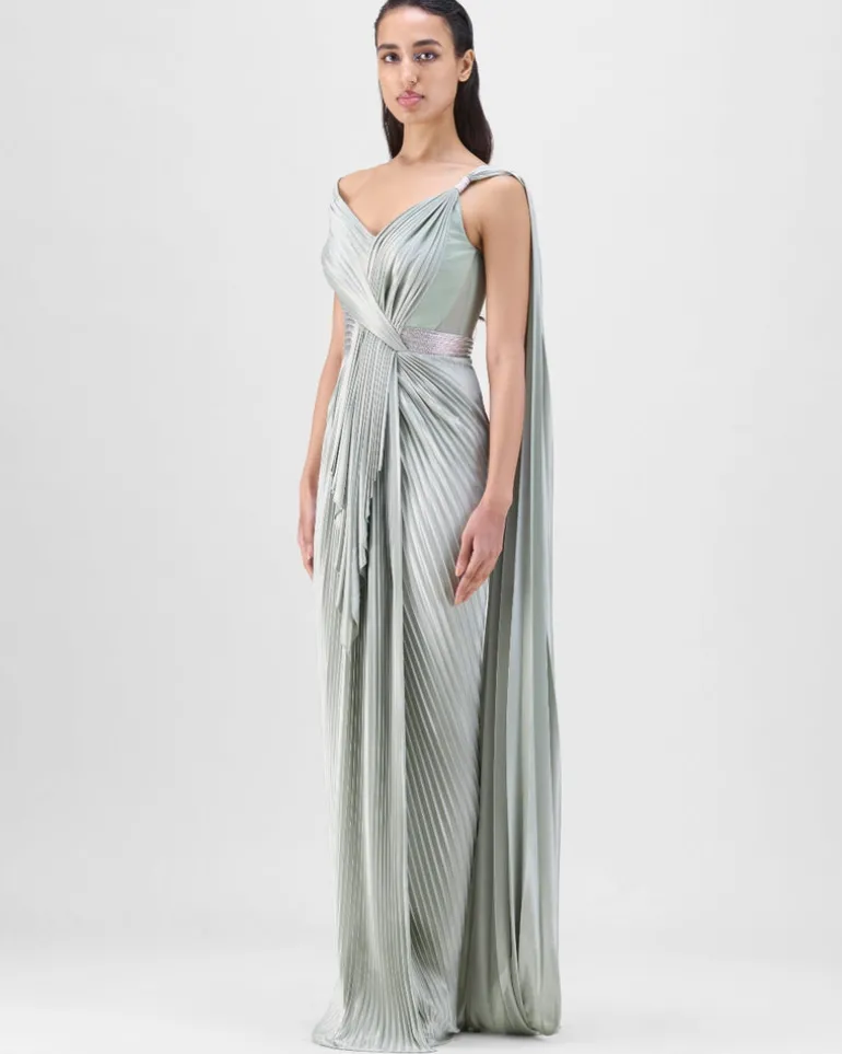 Sage Mineral Plisse Gown