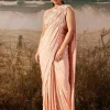 Salmon Bloom Skein Tailored Ruched Sari Set