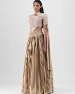 Sand Corded Coral Drape Skirt Set
