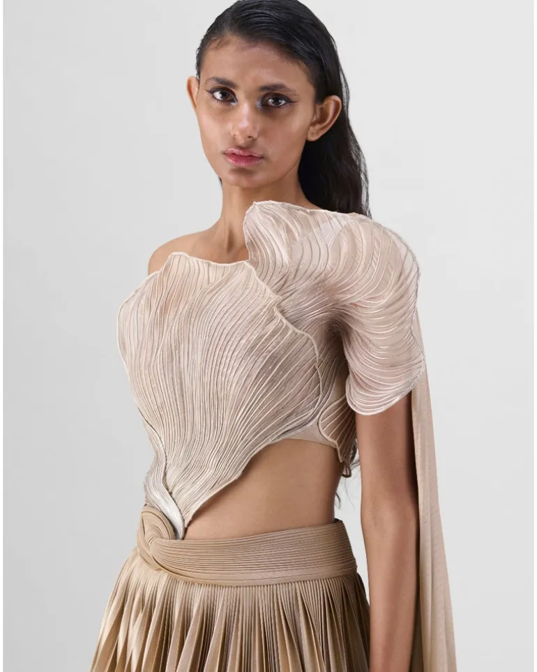 Sand Corded Coral Drape Skirt Set