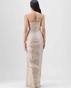 Sand Corded Coral Gown With Drape