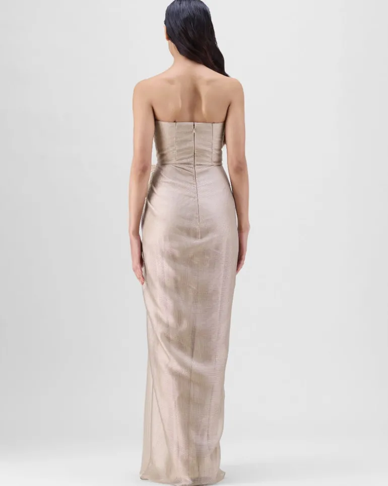 Sand Corded Coral Gown With Drape