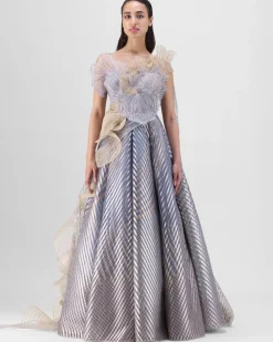 Sand Structured Corded Coral Gown