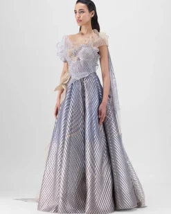 Sand Structured Corded Coral Gown