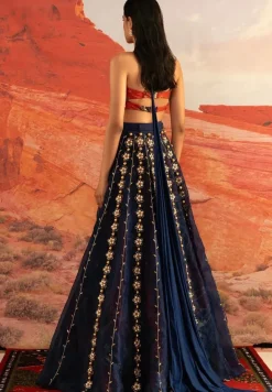 Sapphire Peri Golden Skein with One-shoulder Bustier Lehenga Set