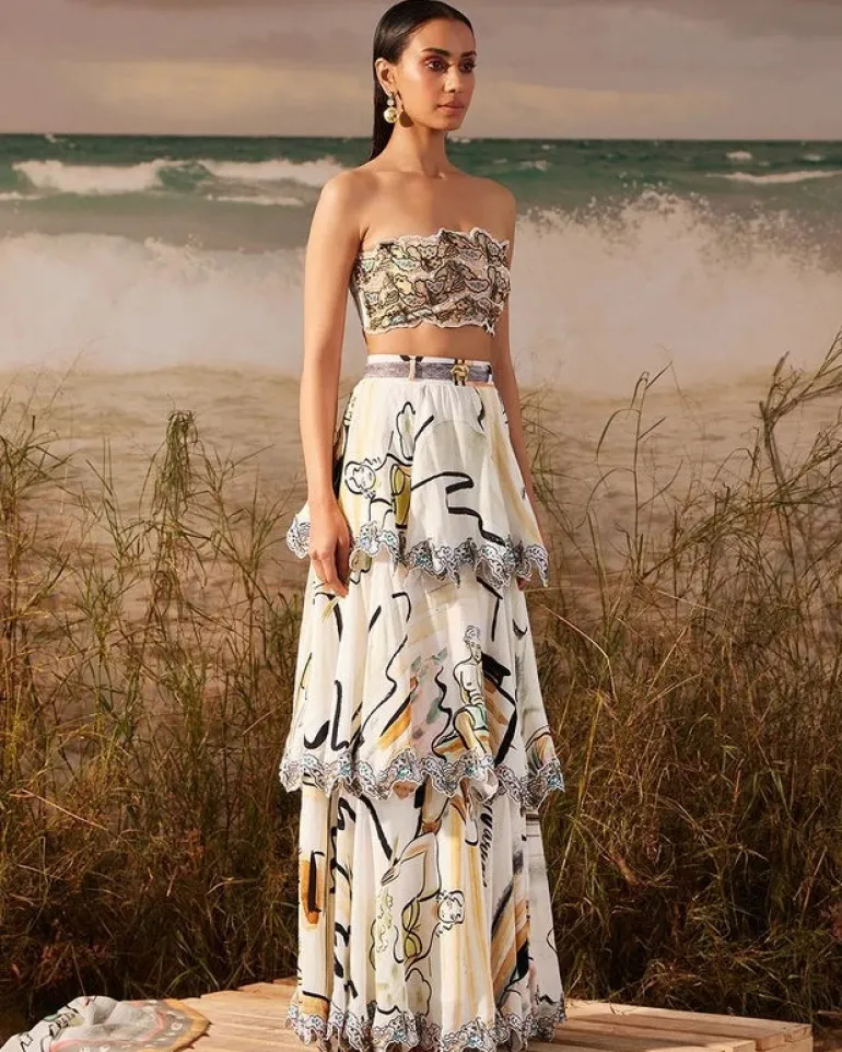 Saun Finn Skein Tiered Bandeau Bustier Skirt Set