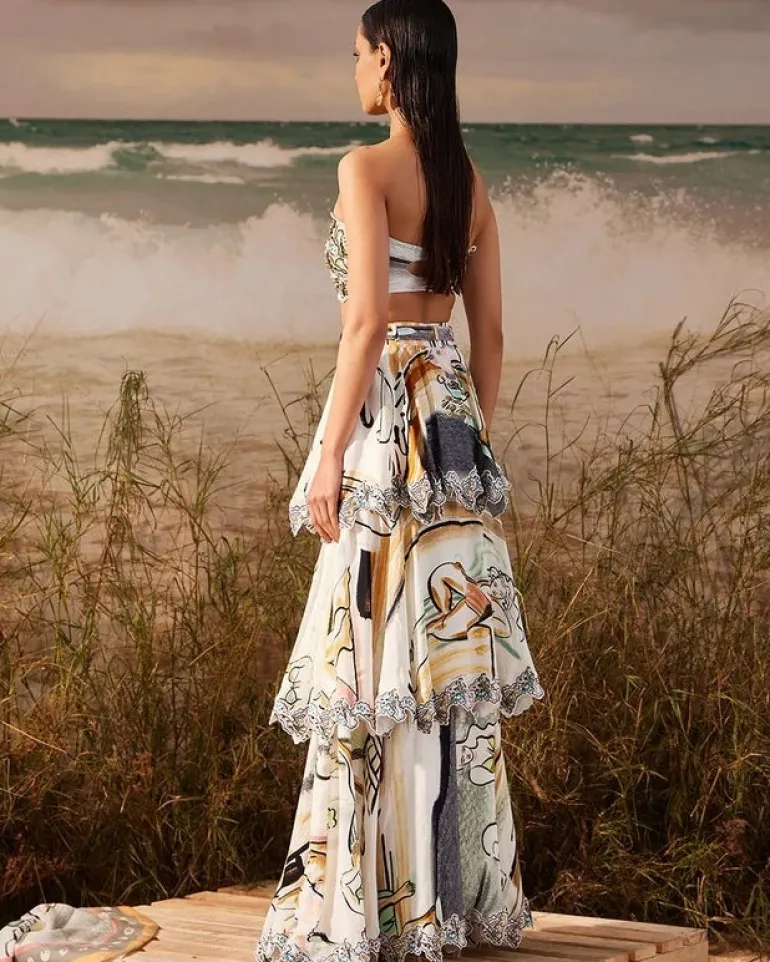 Saun Finn Skein Tiered Bandeau Bustier Skirt Set