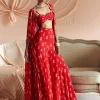 Scarlet Red Floret Pant Cape Set