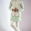 Sea Green Embroidered Kurta Set With Bandi
