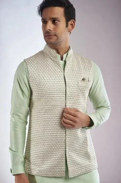 Sea Green Embroidered Kurta Set With Bandi