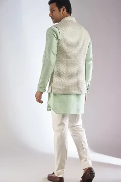 Sea Green Embroidered Kurta Set With Bandi