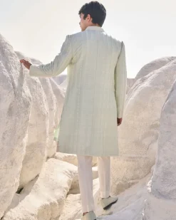 Sea Green Pearl Open Sherwani Set