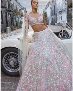 Sea Green Sequin Lehenga Set