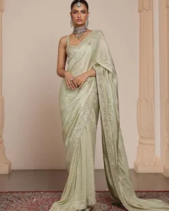 Sea Green Silk Tissue Sari Set
