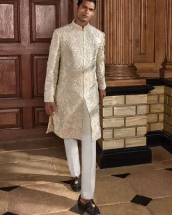 Sea Green Three Dimensional Floral Sherwani Set