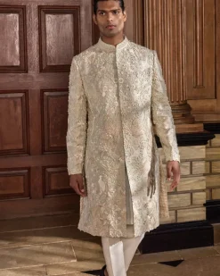 Sea Green Three Dimensional Floral Sherwani Set