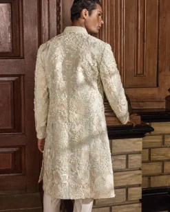 Sea Green Three Dimensional Floral Sherwani Set