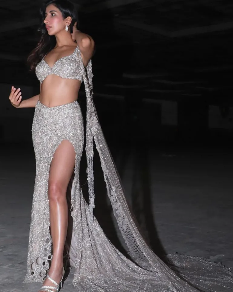 Selene Fitted Shimmer Tulle Skirt With Blouse And A Cape