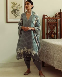 Self Chanderi Kurta With Dhoti Salwar
