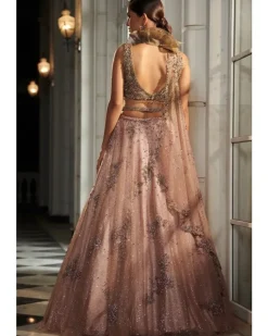 Seonna Pale Peach And A Jade Green Ombre Shimmer Tulle Lehenga Set