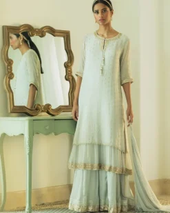 Sequin And Mukaish Layered Kurta Set