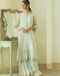 Sequin And Mukaish Layered Kurta Set