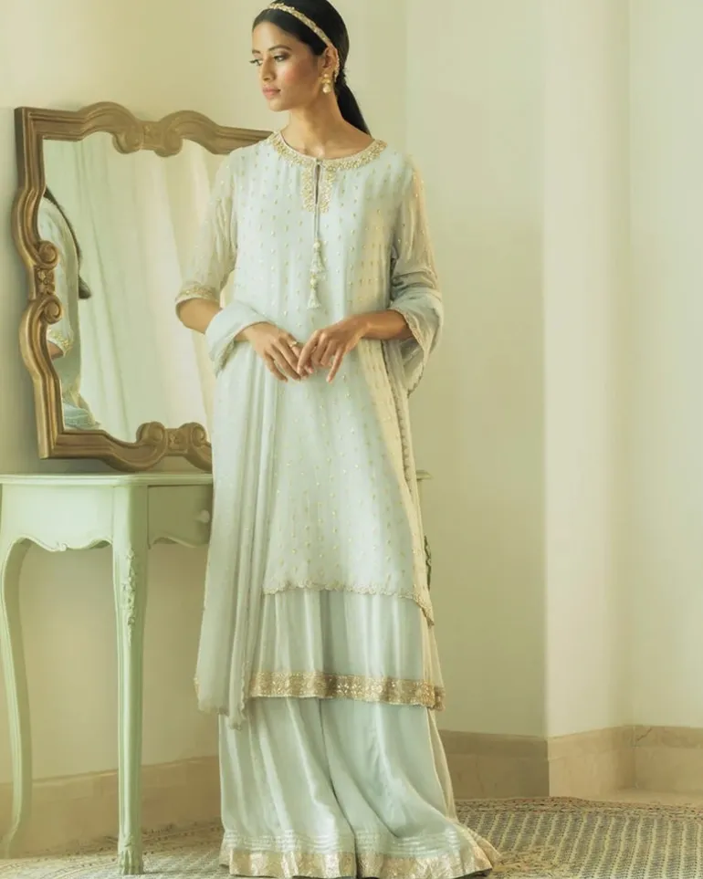 Sequin And Mukaish Layered Kurta Set