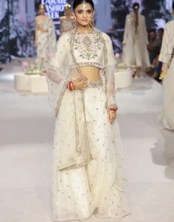 Shakira Off White Embroidered High Low Choli With Sharara And Dupatta Set