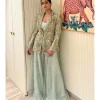 Shazia Mint Embroidered Blazer And Bustier With Sharara Set