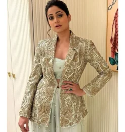 Shazia Mint Embroidered Blazer And Bustier With Sharara Set