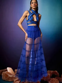 Sheer Tiered Skirt with Gaia Beaded Blouse Set