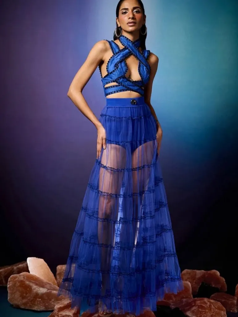 Sheer Tiered Skirt with Gaia Beaded Blouse Set