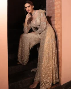 Shimmer Gray Jacket Sharara Set