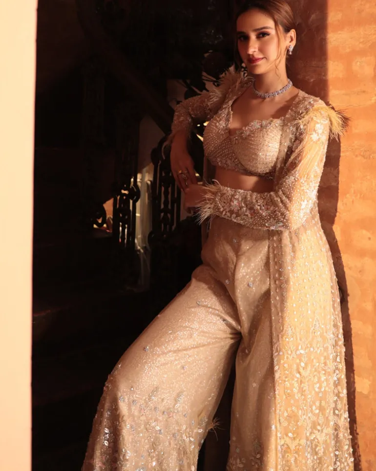Shimmer Gray Jacket Sharara Set