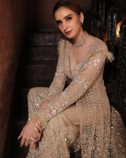 Shimmer Gray Jacket Sharara Set