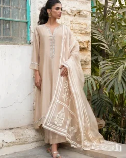 Sicily Embroidered Beige Kurta Set