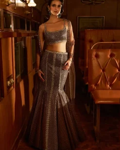 Silver Checkered Skirt Set