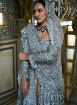 Silver Cut Work Jacket Sharara Set