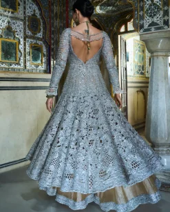 Silver Cut Work Jacket Sharara Set