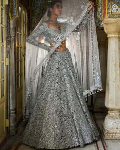 Silver Cut Work Lehenga Set