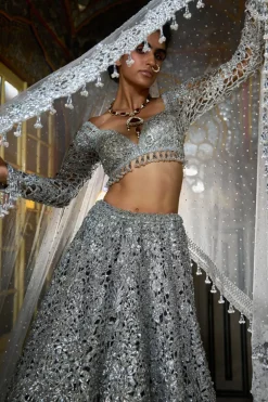 Silver Cut Work Lehenga Set