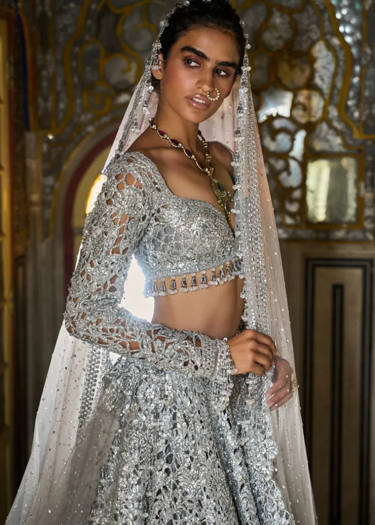 Silver Cut Work Lehenga Set