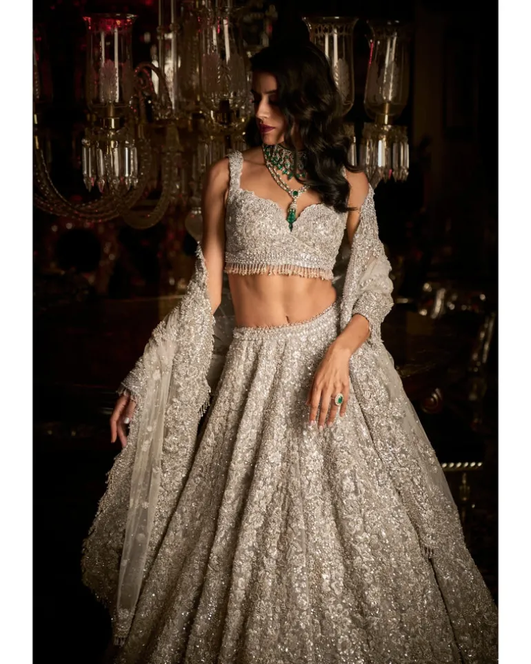 Silver Floral Lehenga Set