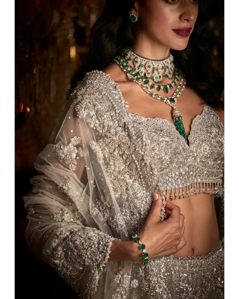 Silver Floral Lehenga Set