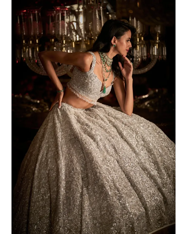 Silver Floral Lehenga Set