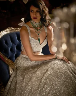 Silver Floral Lehenga Set