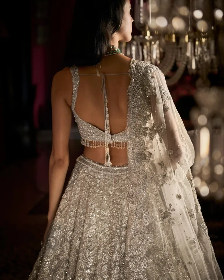 Silver Floral Lehenga Set