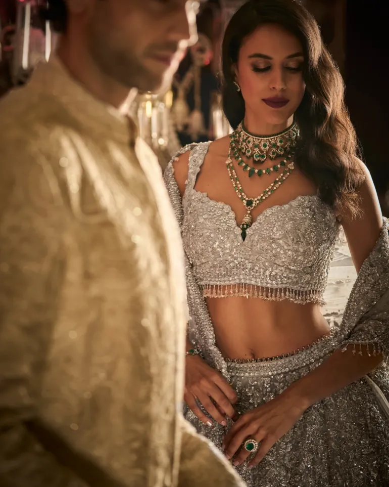 Silver Floral Lehenga Set