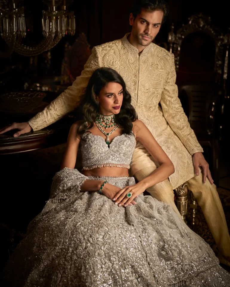 Silver Floral Lehenga Set