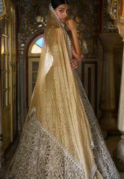 Silver Geometric Cut work Lehenga